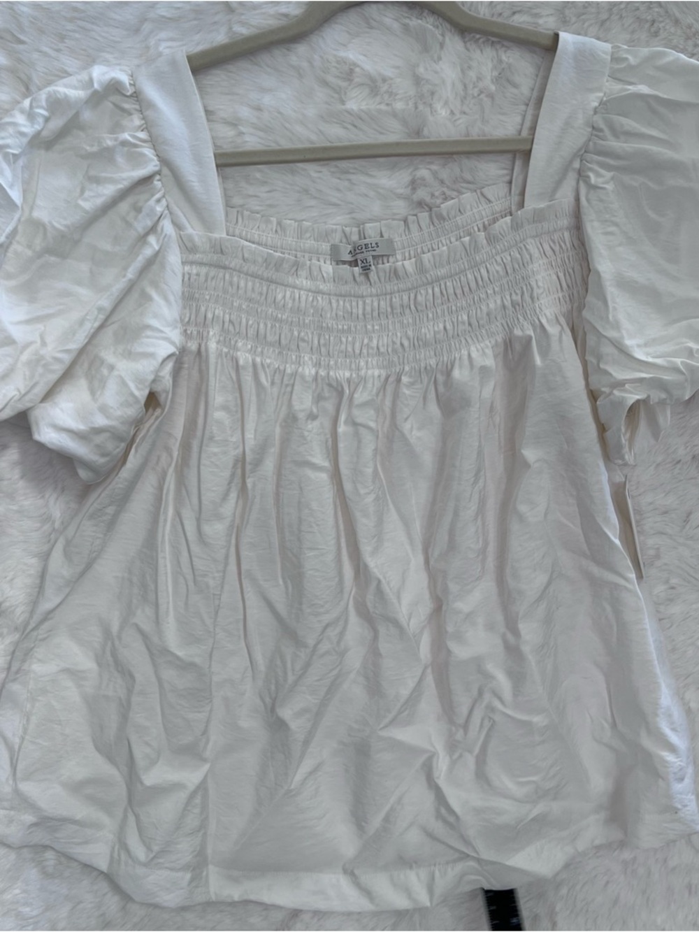 White Smocked Square-Neck Puff Sleeve Top Flowy Coastal